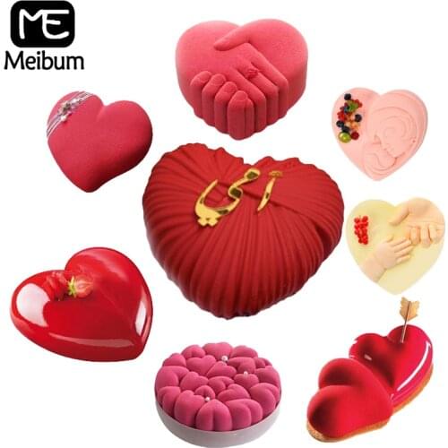 Meibum Valentines Day Dessert Gift Silicone Cake Molds Anniversary Party Pastry Moulds Heart Mousse Baking Tools Bakeware Set