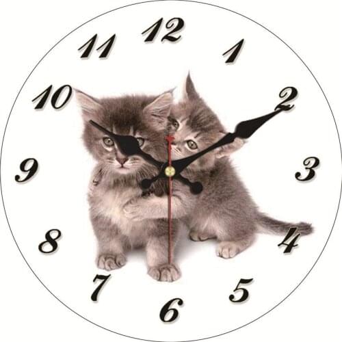 Cute Cat Vintage Wall Clock Large Silent For Living Room Non-Ticking Silent Quiet Kitchen bedroom Animal Watch Wall Clocks