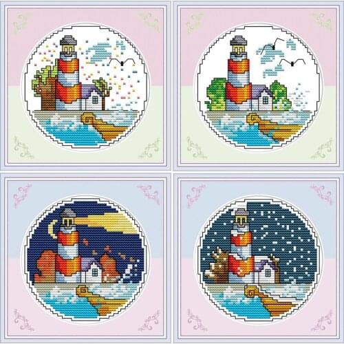 The Four Seasons Sea View Embroidery Cross Stitch Kits Stamped Needlework Sets 11CT 14CT Printed Canvas Decoration for Bedroom