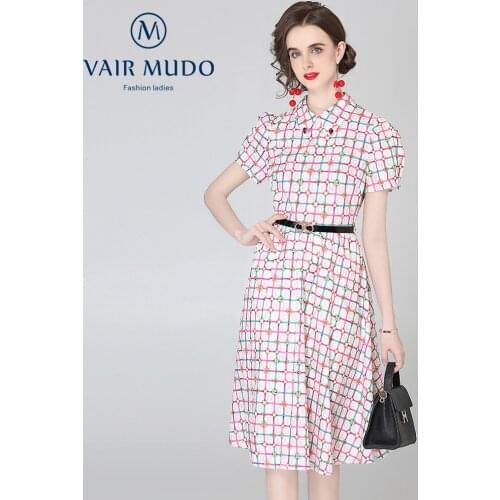 2021 Summer New Printed Dress Womens Waist Waist and Thin Puff Sleeve Short Sleeve Dress Elegant Fashion Women Y-298