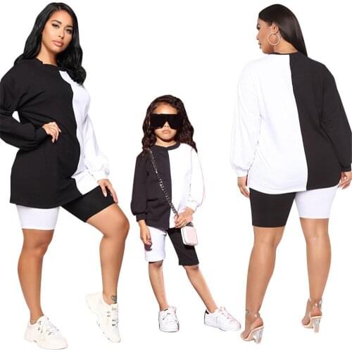 ZAFILLE Mother and Daughter Clothes Black and White Color Block Family Matching Outfits Newest Mommy and Me Clothes Outfits