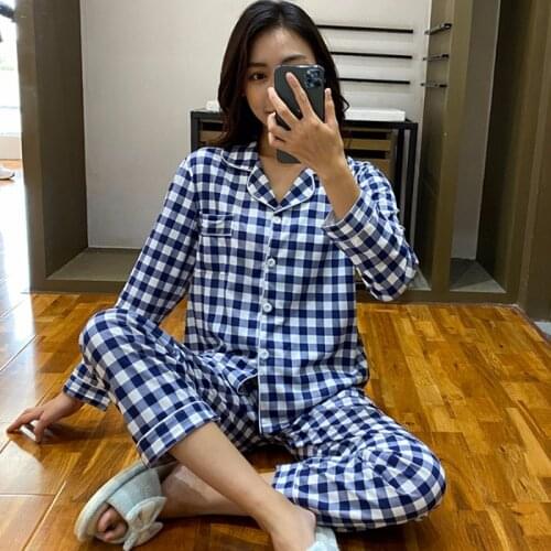 2021 Autumn Long Sleeve Pajama Sets for Women Korean Casual Plaid Sleepwear Suit Pyjama Loungewear Homewear Pijama Mujer Clothes