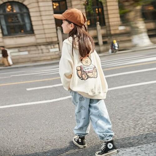 Girls Fall Clothes Cartoon Bear Hoodie Jackets 8 10 12 years Teen Girls Cotton Zipper Coat 2021 Autumn New