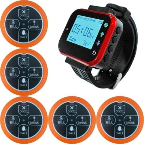 KOQI LIMITED Restaurant Pager Wireless Calling System 1 Watch Receiver 5 Call Button Restaurant Equipment Customer Service
