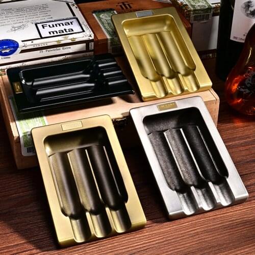 JIFENG Professional Metal Cigar Cigarette Ashtray 3 Cigars Holder Big Ring Travel Retro Tobacco Ash Tray For COHIBA