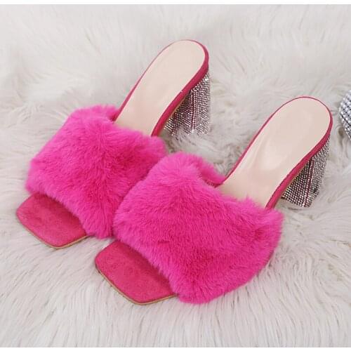 Summer ladies sandals high-heeled thick-soled planting furry casual pumps open-toed women elegant ladies shoes Zapatos De Mujer