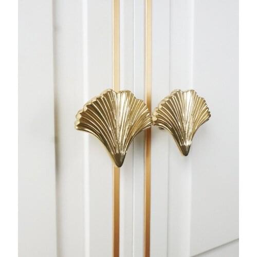 HXS Modern Ginkgo Biloba Leaves Shaped Handles Golden Solid Brass Cabinet Door Knobs Dresser Pullers DIY Furniture Handle