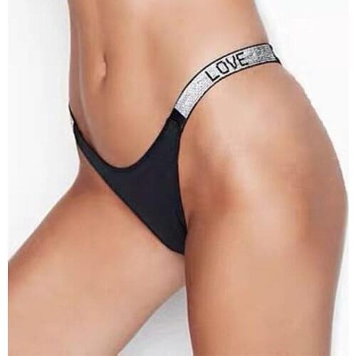 LEVAO Panties for Women Sexy Thong Letter Rhinestones Belt G-string Fashion Low-Rise Tanga Shorts Briefs T-back String Underwear