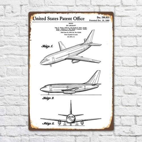 Boeing 737 Airplane 1966 Patent Vintage Retro Metal Tin Sign Metal Sign Wall Decor Fashion Art Decor Poster BIE190