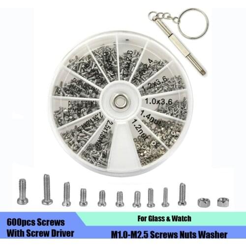 600PCS Watch Glasses Repair Screw Box Home Repair Tools Sunglasses Rimless Temples
