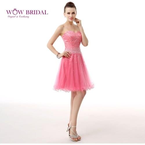 Wowbridal Coral Beaded Short Homecoming Dresses 2021 New Zipper Sweetheart Junior High Cute 8th Grade Graduation Dresses SH0012