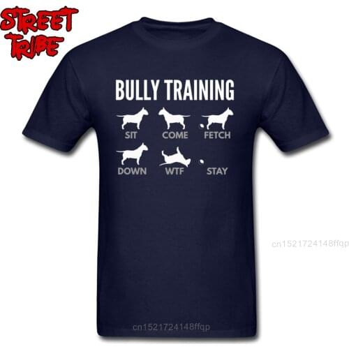 Funny T-shirt Men English Bull Terrier Bully Train Tshirt Dog Father T Shirt Lovely Design Navy Blue Clothing O Neck Streetwear