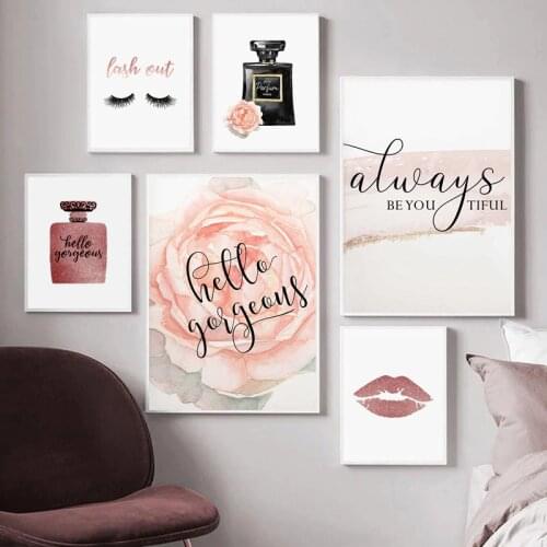Hello gorgeous print Lash out sign Perfume bottle Fashion wall art Watercolor rose print Beauty Lashes print girls bedroom decor