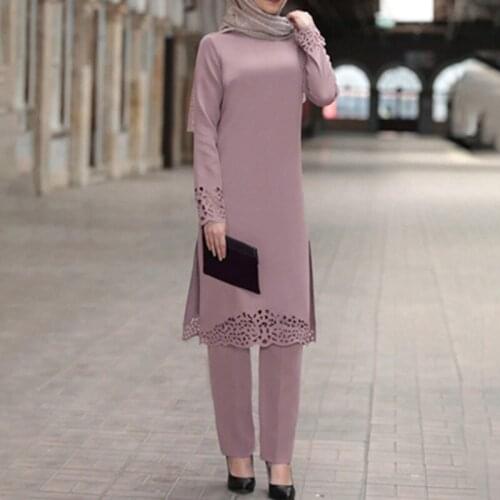 Women Hijab Suit Black Pants Patterned Tunic Combination Islamic Muslim Clothing New Season Made In Turkey High Quality Crepe