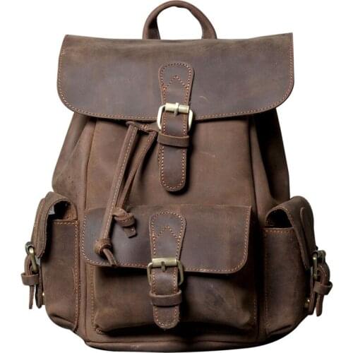 Bag Women Backpack Ladies Small Backpack Leather Schoolbag First Layer Cowhide Retro New Handmade Original Crazy Horse Leather