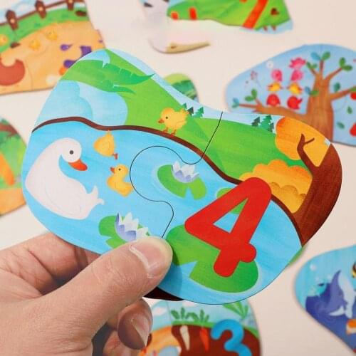 10Pcs Animal Food Number Wooden Jigsaw Puzzles Children Kids Early Educational Toys for Children Learning Developing Toys