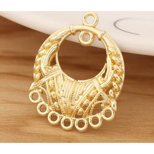 10 Pieces Gold Color Round Chandelier Multi Strand Connectors Charms Pendants for Earring Jewellery Making 27x21mm