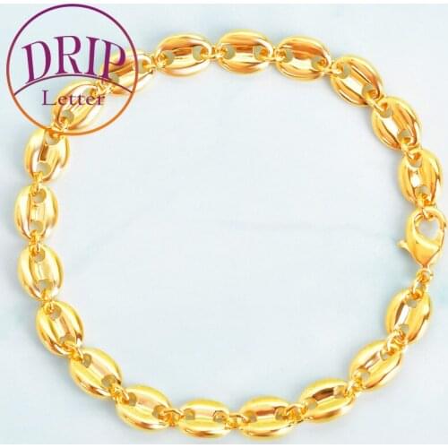 7mm Glossy Solid Bracelet Link Bling Mens Women Jewelry Hip Hop Gold Color Plate Chain