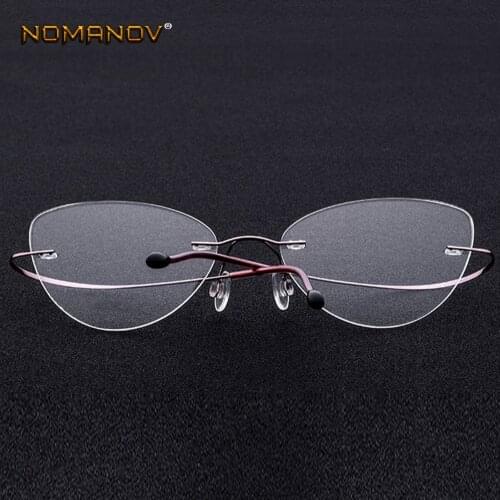 9 Colors Ultra-light Rimless Cats Eye Frame Classic TREND Spectacles with 1.56 1.61 Optical Lens Photochromic Gray / Brown Lens