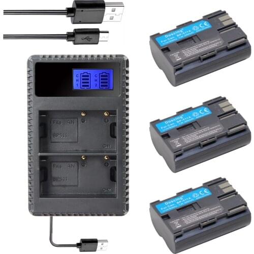 3x 2000mah bateria BP-511 BP 511 BP511 BP-511A BP511A Battery +LCD Dual USB Charger for Canon EOS 40D 300D 5D 20D 30D 50D camera