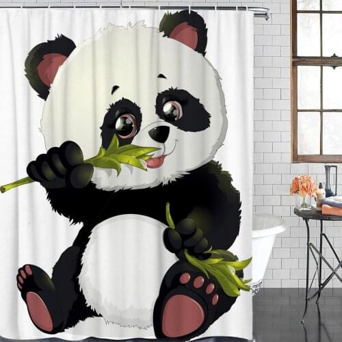 Animal Cute Panda Bamboo Shower Curtain Polyester Fabric Bathroom Home Decor Waterproof Shower Curtains with Hooks