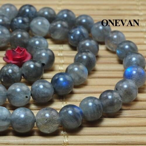 ONEVAN Natural Blue Flash Labradorite Beads Smooth Loose Stone Bracelet Necklace Jewelry Making Diy Accessories Gift Design