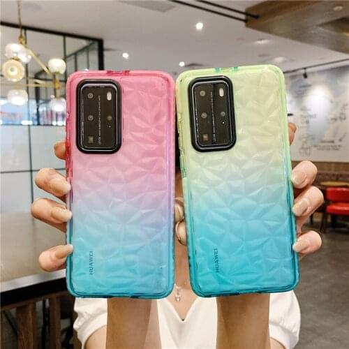 3D Gradient Diamond Texture Phone Case For Huawei P40 Pro P20 P30 Lite Mate 20 30 40 Pro Honor 20 30 V30 Nova 3E 4E Back Cover