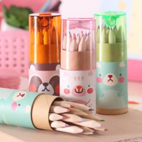 12 Pack/Lot Cute Bear Colored Pencil with Sharpeners Watercolor Pastel Pencils for Drawing Stationery School for Kids Teachers