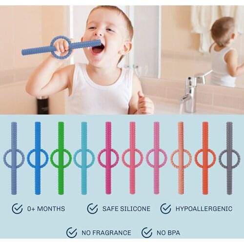 Baby Toddler Teether Molar Rod Chew Toy Baby Molar Rings Childrens Full Silicone Soothing Hollow Stick Teether