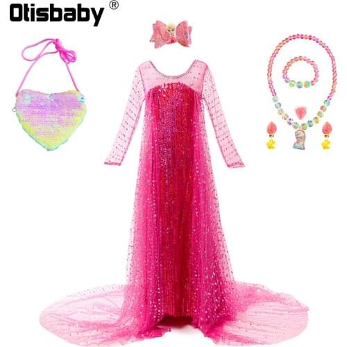 Pink Sequin Girls Elsa Dress Halloween Princess Aurora Costume Infant Elegant Wedding Party Long Dresses Child Evening Gowns