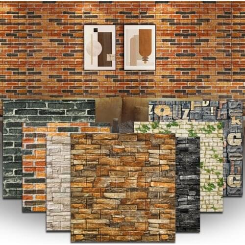 Home Decor 3D PVC Wood Grain Wall Stickers Paper Brick Stone Wallpaper Rustic Effect Self-adhesive Bathroom Kitchen Stickers