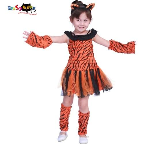 Eraspooky Toddler Party Dress Cute Stripe Tiger Costumes Girls Halloween Costume for Kids Children Ruffle Dress Carnival Outfit