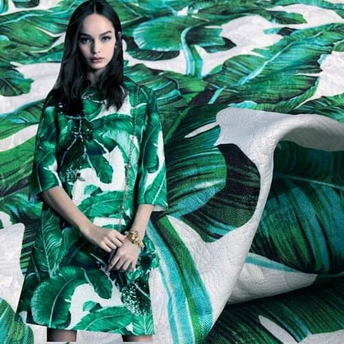 Italian brand banana leaf printed jacquard polyester thin fashion Clothing Children fabric cloth for dress by the meter