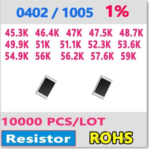 JASNPROSMA OHM 0402 F 1% 10000pcs 45.3K 46.4K 47K 47.5K 48.7K 49.9K 51K 51.1K 52.3K 53.6K 54.9K 56K 56.2K 57.6K 59K smd 1005