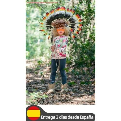 Indian headdress Handmade for children (5 to 8 years old) 54 cm / 21,25 head circumference made with real yellow and red swan