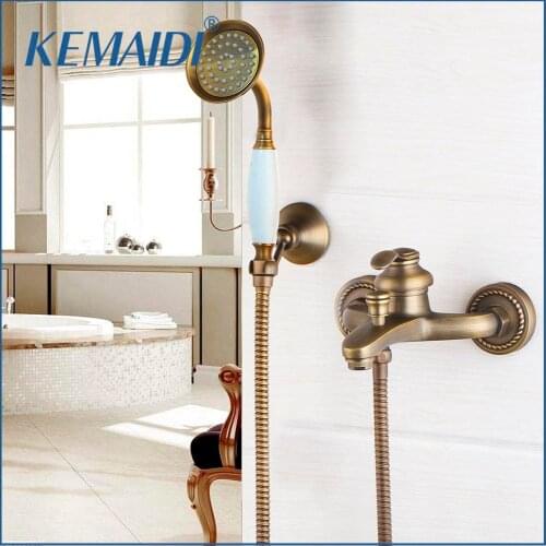 KEMAIDI Wall Mounted Shower Faucet Antique Brass Shower Set Hand Shower Head Bathroom shower faucets Single Handle Mixer Sets