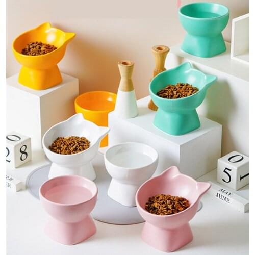 Ceramic Pet Bowl Cute Cat Ear Round Dog Feeder for Small Dog and Cat Feeding and Drink Water High Foot Bowl Pet Supplies