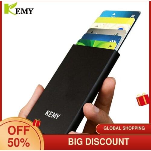 KEMY Top Quality Rfid Wallet Men Money Bag Mini Purse Male Aluminium Card Wallet Small Clutch Leather Wallet Thin Purse carteras