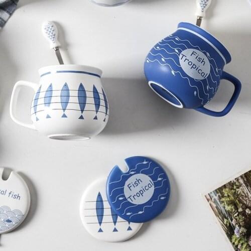 450ml breakfast cup simple office tea cup water cup afternoon tea coffee cup household ceramic milk cup mug with lid and spoon