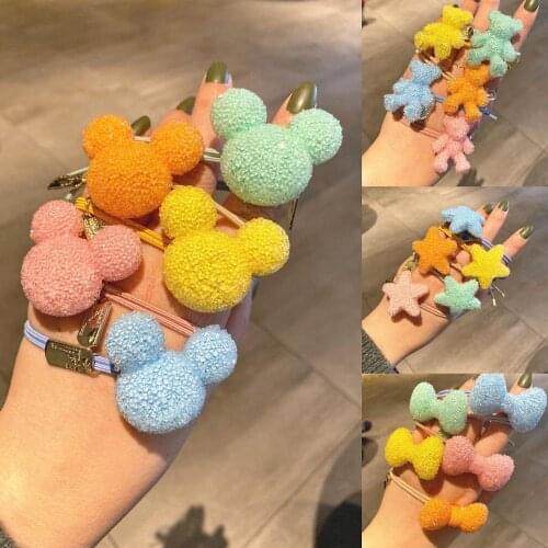 Cartoon Doll Bear Hair Accessories Hair Ties Ropes Colorful Rhinestone Bow Animal Bear Rubber Band Elastic Hair Band Wholesale