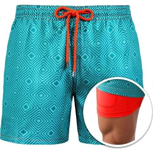 2 In 1 Mens Beach Board Shorts Briefs for Man Quick-Dry Swim Trunks Summer Swimwear Beachwear Running Shorts Male Stacked Pants