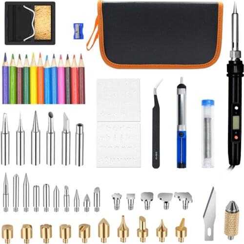 29/48/54/94pcs Soldering Iron Wood Burning Tool Kit 60W Pyrography Pen Adjustable Temperature With Carving Stencils Woodworking