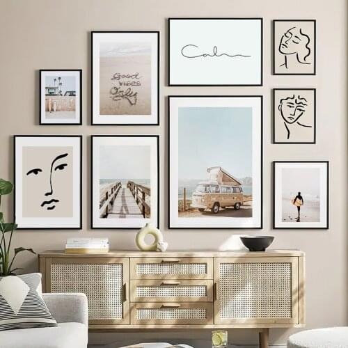 Wall Art Canvas Painting Surf Beach Vintage Van Surfboard Abstract Face Nordic Posters And Prints Wall Pictures For Living Room