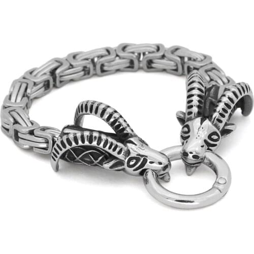 Norse viking Thor Goat Rune king chain amulet bracelet for men stainless steel 17-25cm