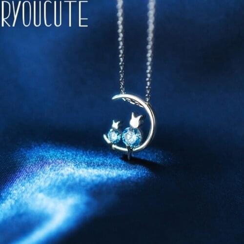 New Trendy Silver Color Moon Cat Necklaces for Women Jewelry Statement Necklaces Party Gifts