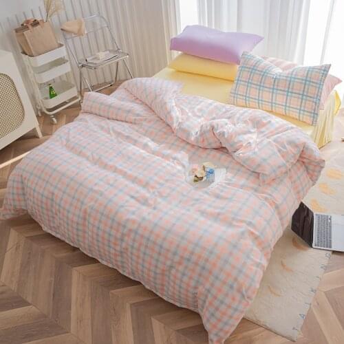 Orange Plaid Girls Bedding Sets Solid Color Modern Duvet Cover Sets Bed Sheet Pillowcases Bedclothes Twin Full Queen Size 3/4PCS