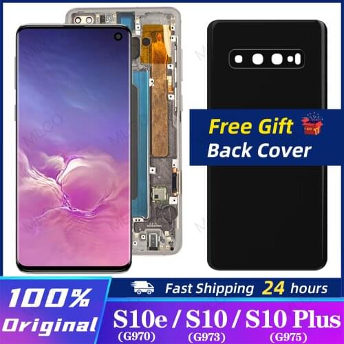 Original Super AMOLED S10 Display with frame for SAMSUNG Galaxy S10e LCD S10 Plus S10+ Touch Screen Digitizer Assembly