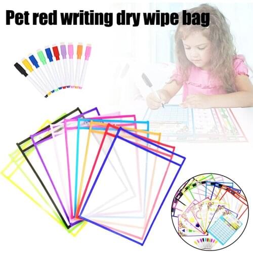 DIY 10PCS Portable Dry Wipe Pocket Transparent Wear-Resistant File Bag Reusable Storage Supplies for Children Adult Gift