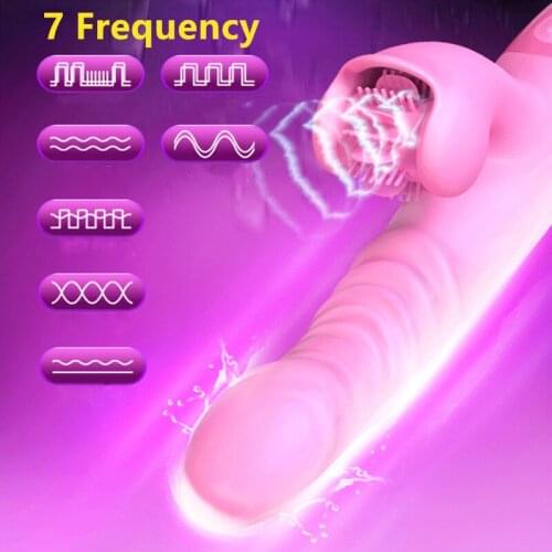 Sex Toys Licking Vibrator Clitoris Sucker 7 Frequency Masturbator G-spot Massage 42C Heating Swing Thrusting Dildo Magic Wand