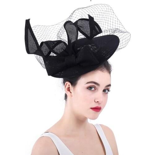 New Fashion Simple White/black/green/red Bride Fascinator Flax Mesh Hat Ribbons And Bow-knot Handmade Wedding Hat For Ladies